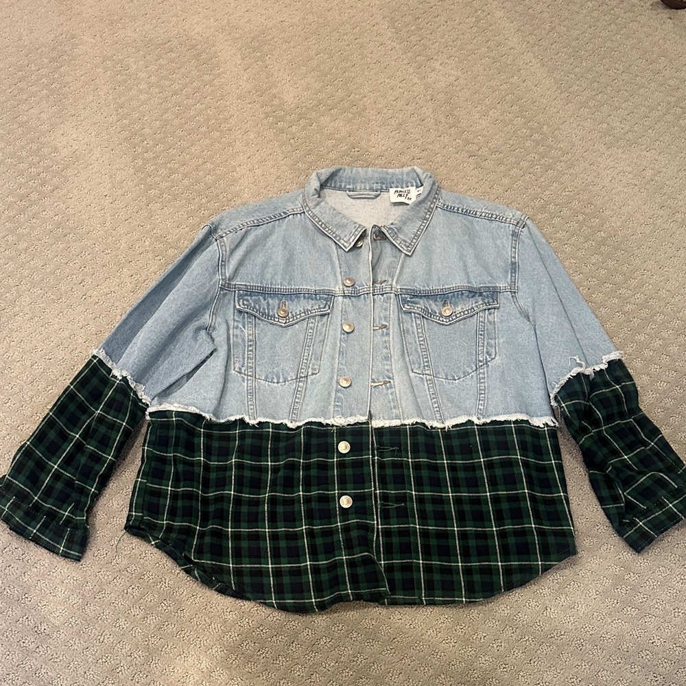 Pull&Bear Two-Tone Denim and Plaid Shirt